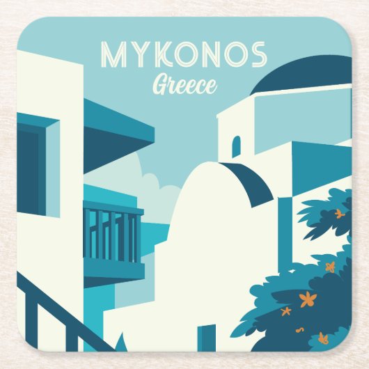 Aangepaste tekst Griekenland Vierkante Kartonnen Onderzetter (Voorkant)
