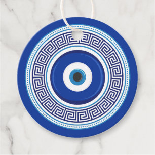 Aangepaste tekst Grieks patroon Evil Eye Nazar Bedankjes Labels