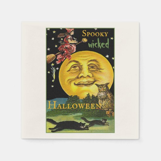 Aangepaste tekst  Halloween Moon Witch bekijken Servet (Voorkant)