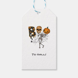 Aangepaste tekst Halloween Pumpkin Skelet Boo Cadeaulabel