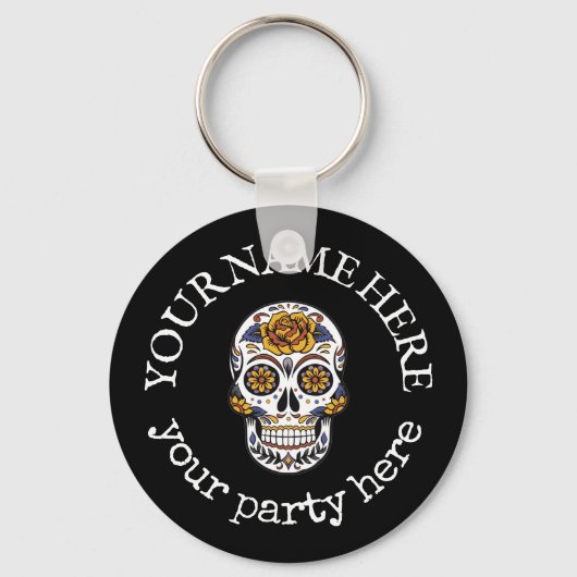 Aangepaste tekst halloween Sugar Skull La Santa Mu Sleutelhanger (Voorkant)