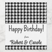 Aangepaste tekst, Happy Birthday Houndstooth (6) Wijn Etiket (Enkel label)