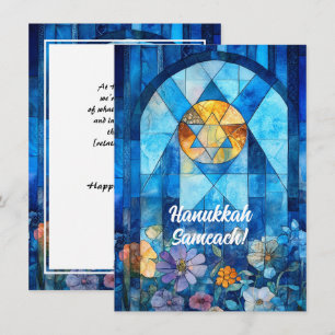 Aangepaste tekst Happy Chanoeka, glas in lood Feestdagenkaart