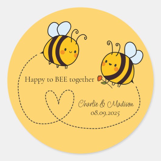 Aangepaste tekst Happy Love Bees Ronde Sticker (Voorkant)