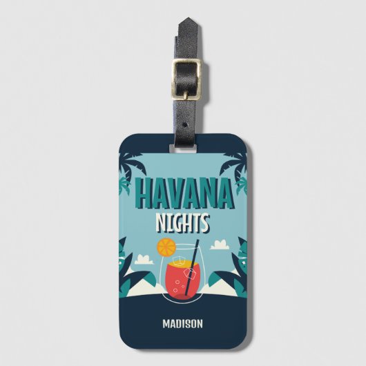Aangepaste tekst "Havana Nights" Bagagelabel (Voorkant (verticaal))
