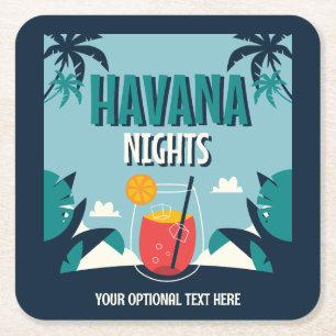 Aangepaste tekst "Havana Nights" Vierkante Kartonnen Onderzetter
