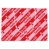 Aangepaste tekst Hearts Stripes Valentijns rood ro Groot Cadeauzakje (Achterkant)