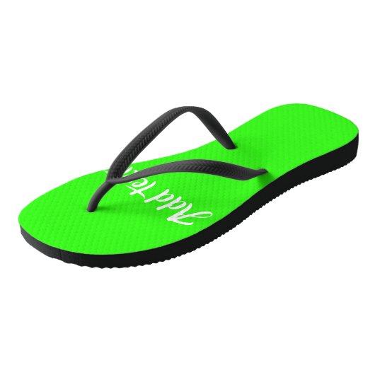 Aangepaste tekst heldergroen vlak teenslippers (Schuin)