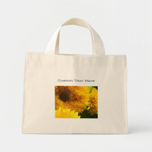 Aangepaste tekst hier gele zonnebloemen boodschapp mini tote bag