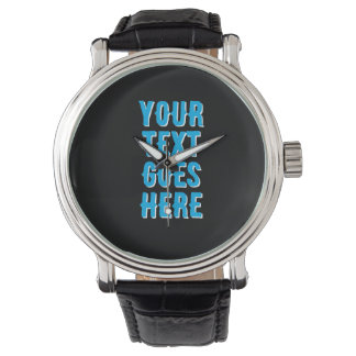 aangepaste tekst hier, zwart met blauwe tekst horloge
