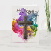 Aangepaste tekst, 'Hij is gerezen' Rainbow Cross-p Kaart (Voorkant)