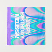 Aangepaste tekst Holografisch Iridescent Y2K Feest Wandkleed (Voorkant (horizontaal))