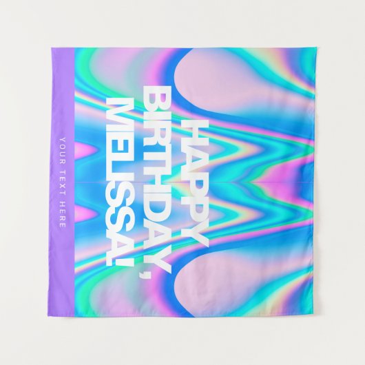 Aangepaste tekst Holografisch Iridescent Y2K Feest Wandkleed (Voorkant (horizontaal))