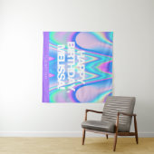 Aangepaste tekst Holografisch Iridezent Y2K Feest Wandkleed (In Situ (horizontaal))