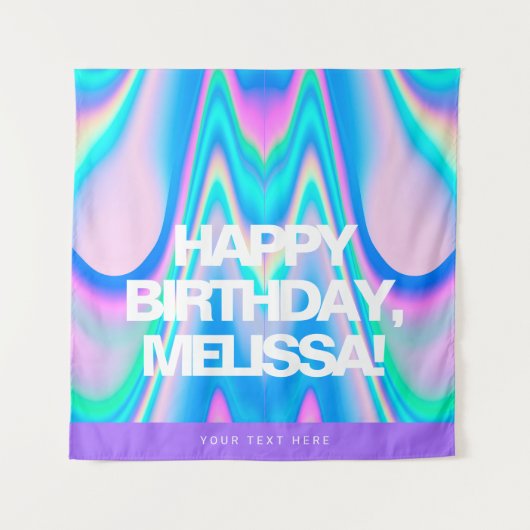 Aangepaste tekst Holographic Iridescent Y2K Party Wandkleed (Voorkant)