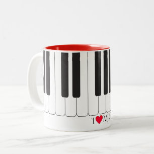 Aangepaste tekst "I ❤️ Music" pianoketoesleutel Tweekleurige Koffiemok
