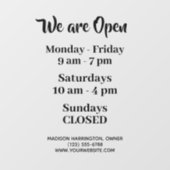 Aangepaste tekst kantooruren raamsticker (Vel)