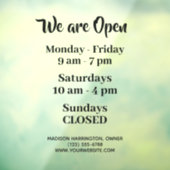 Aangepaste tekst kantooruren raamsticker (Vel 3)