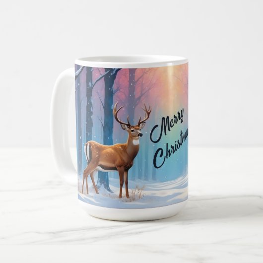 Aangepaste tekst Kerst Mok Herten in een besneeuwd (Voorkant links)