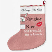 Aangepaste tekst/kerstRoos Gold Glitter Naughty Grote Kerstsok (Achterkant)