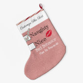 Aangepaste tekst/kerstRoos Gold Glitter Naughty Grote Kerstsok (Achterkant (Hangend))