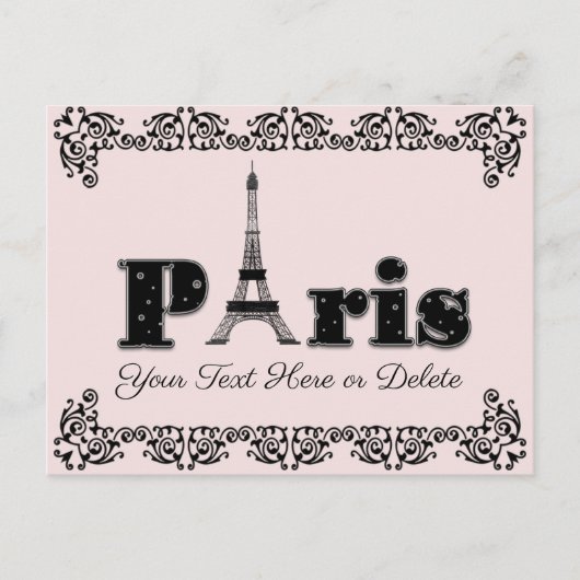 Aangepaste tekst/kleur Blush roze Parijse eiffelto Briefkaart (Voorkant)