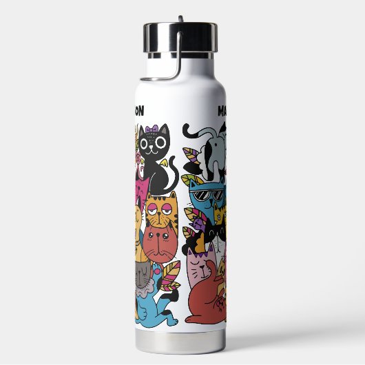 Aangepaste tekst & kleur Grappige katten illustrat Waterfles (Rechts)