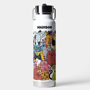 Aangepaste tekst & kleur Grappige katten illustrat Waterfles