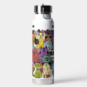 Aangepaste tekst & kleur Grappige katten illustrat Waterfles (Links)