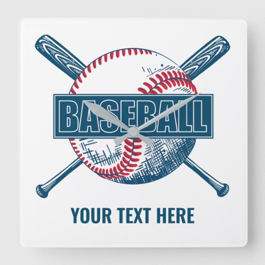 Aangepaste tekst & kleur honkbal vierkante klok (Voorkant)