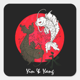 Aangepaste tekst/kleur Japans Koi Fish Yin Yang St Vierkante Sticker
