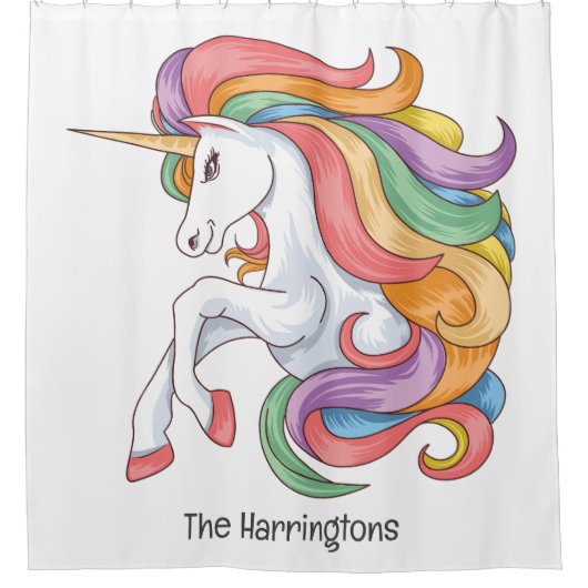 Aangepaste Tekst & Kleur Kleurrijke Eenhoorn Douchegordijn (Voorkant)