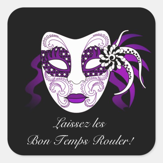 Aangepaste tekst & kleur Mardi Gras Party Mask Zwa Vierkante Sticker (Voorkant)