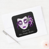 Aangepaste tekst & kleur Mardi Gras Party Mask Zwa Vierkante Sticker (Envelop)