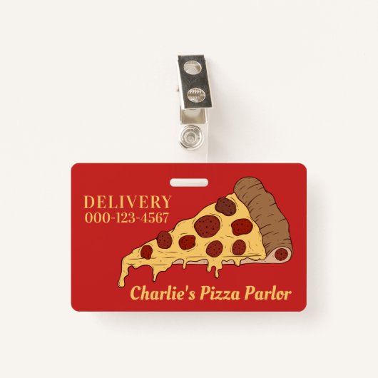 Aangepaste tekst & kleur Pizza Slice badges (Voorkant met clip)