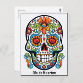 Aangepaste tekst 💀 kleurrijke doodle Día de Muert Briefkaart (Voorkant / Achterkant)