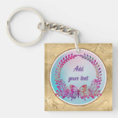 Aangepaste tekst, kleurrijke vlinder en bloem sleutelhanger (voorkant)