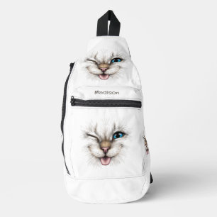 Aangepaste tekst knipperende kat sling bag