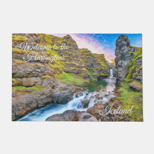 Aangepaste tekst Kolufossar Waterfall, IJsland Deurmat (Voorkant)