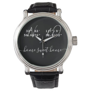 Aangepaste tekst Latitude-breedtegecoördinaten B&W Horloge