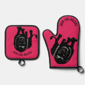 Aangepaste tekst Leeuw Oven Mitt & Pot Houder Set (Voorkant)