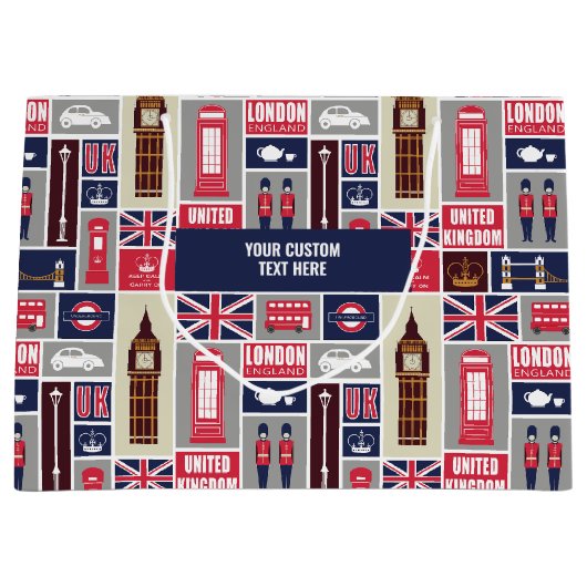 Aangepaste tekst Londen UK Pictogrammen Groot Cadeauzakje (Voorkant)