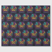Aangepaste tekst Mardi Gras masker veren Cadeaupapier (Vlak)
