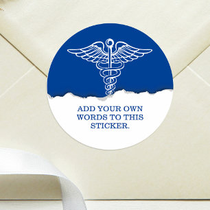 Aangepaste tekst Medical Caduceus Blue Ronde Sticker