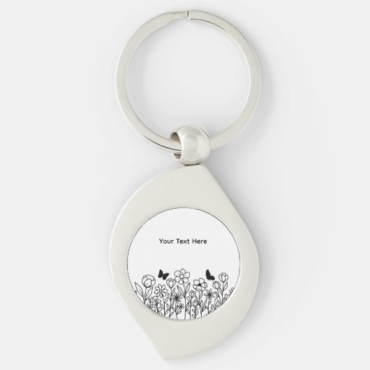 Aangepaste tekst met bloemen sleutelhanger (Voorkant)