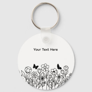 Aangepaste tekst met bloemen sleutelhanger