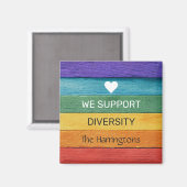 Aangepaste tekst met hout getextureerde regenboog magneet (Voorkant / Achterkant)