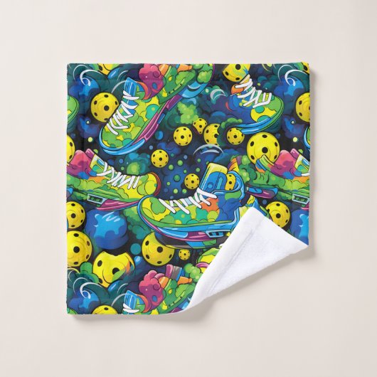 Aangepaste tekst met Psychedelic pickleballs Bad Handdoek (Wasdoekje)
