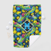 Aangepaste tekst met Psychedelic pickleballs Golfhanddoek (Insitu)