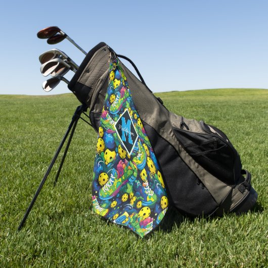 Aangepaste tekst met Psychedelic pickleballs Golfhanddoek (Groen)